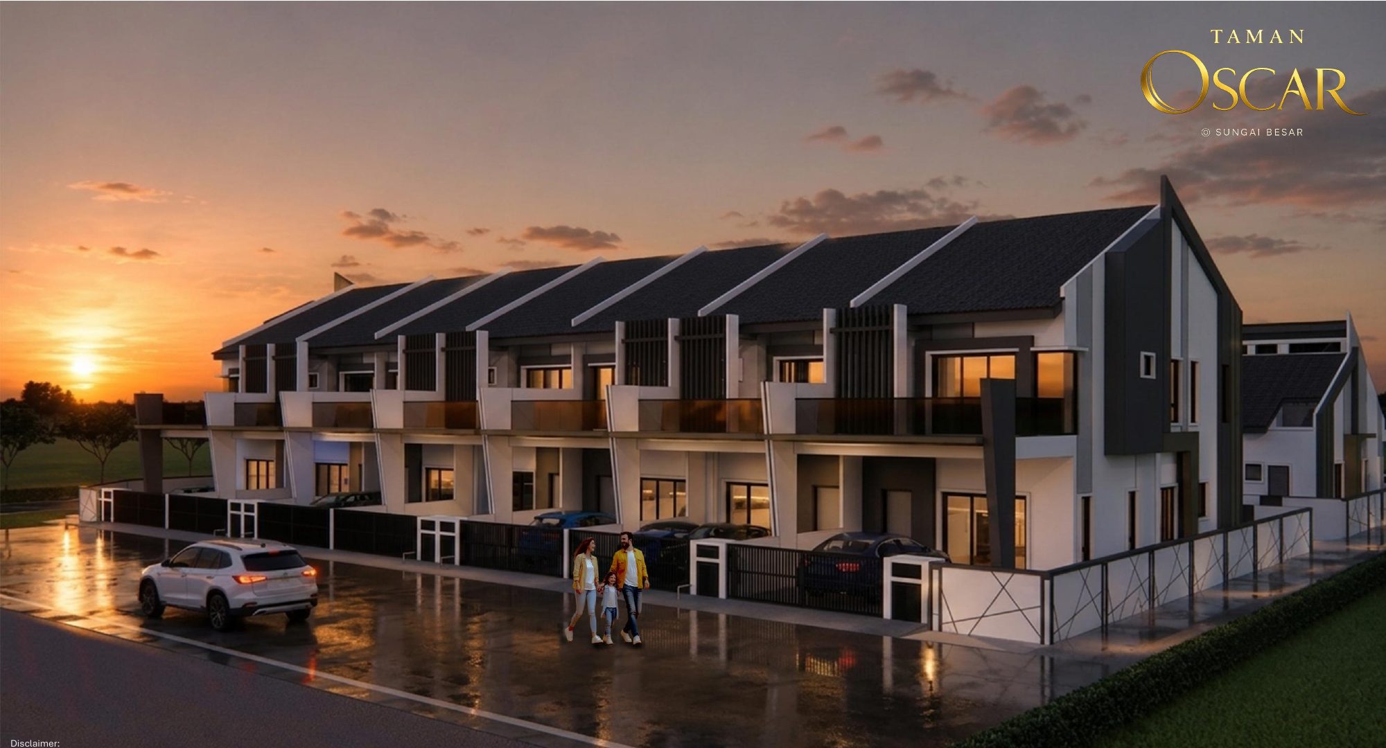 Taman Oscar link house facade at sunset